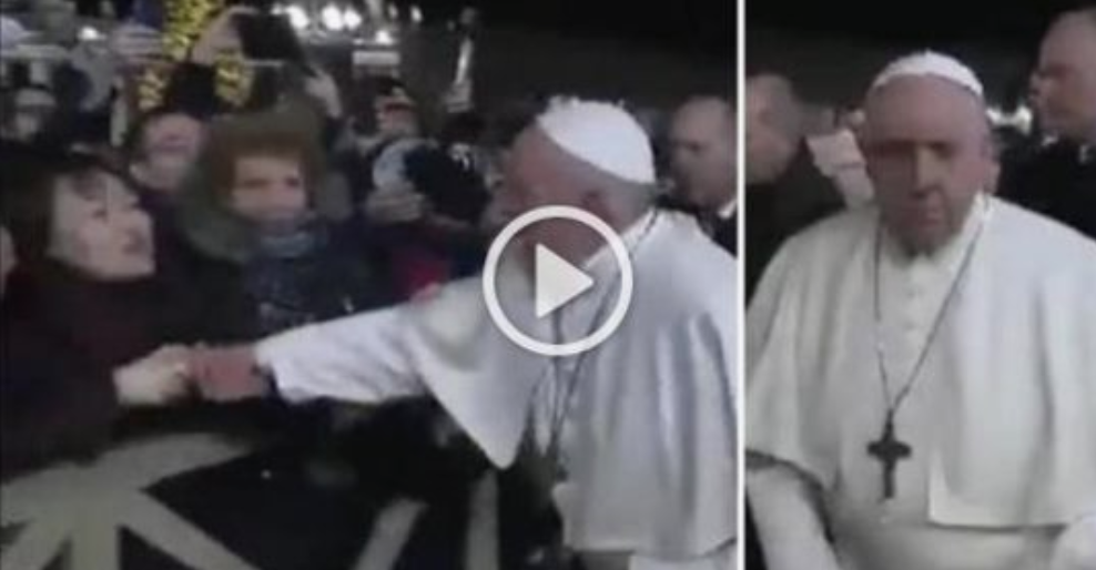 Anche i papi hanno un limite di sopportazione. Papa Francesco schiaffeggia fedele. VIDEO