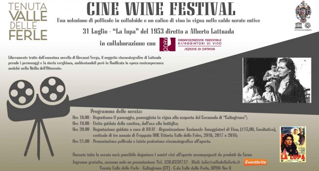 ”Cine Wine Festival” sei magiche serate estive in cantina a Tenuta Valle delle Ferle. Protagonista il Cerasuolo di Vittoria