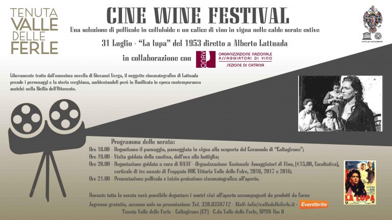 ”Cine Wine Festival” sei magiche serate estive in cantina a Tenuta Valle delle Ferle. Protagonista il Cerasuolo di Vittoria