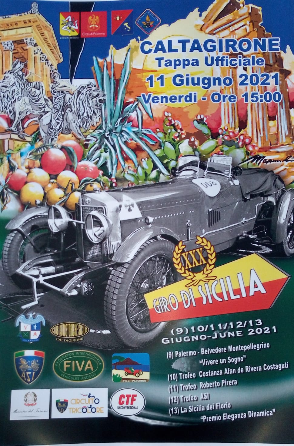Venerdì 11 giugno, a Caltagirone la seconda tappa ufficiale del XXX Giro di Sicilia di auto storiche