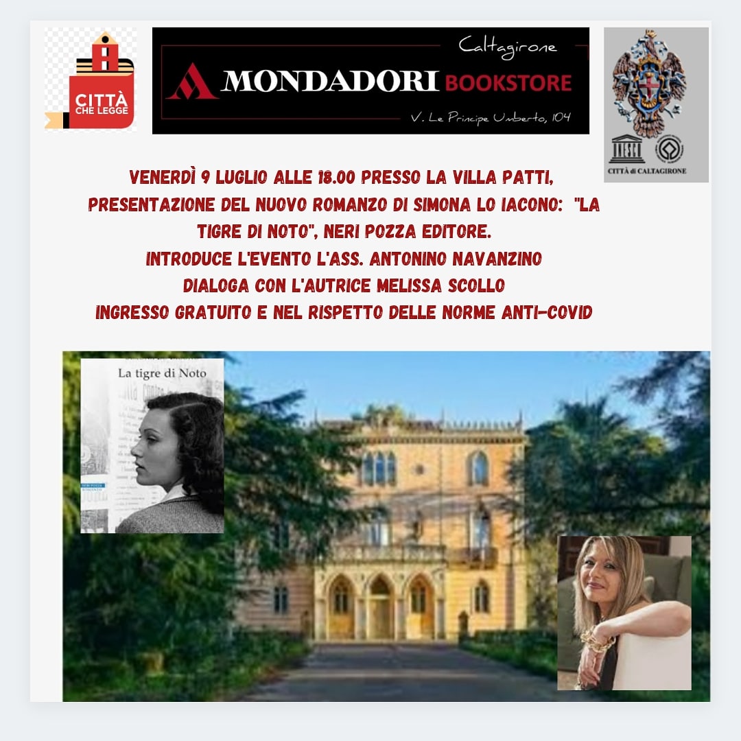 Venerdì 9 luglio, a Villa Patti, la presentazione del romanzo di Simona Lo Iacono “La tigre di Noto”
