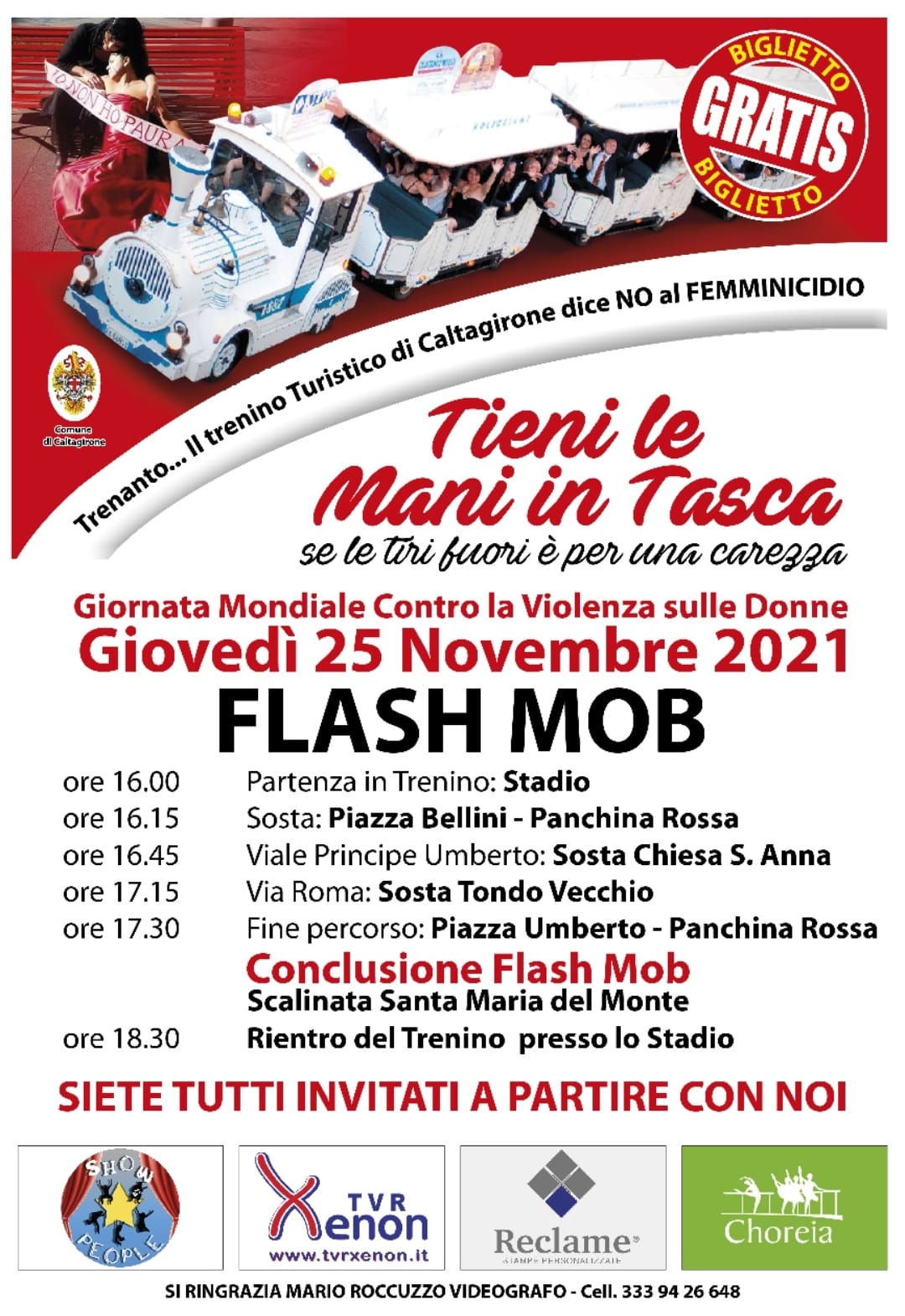 Il trenino turistico dice no al femminicidio. Flash mob contro violenza su donne