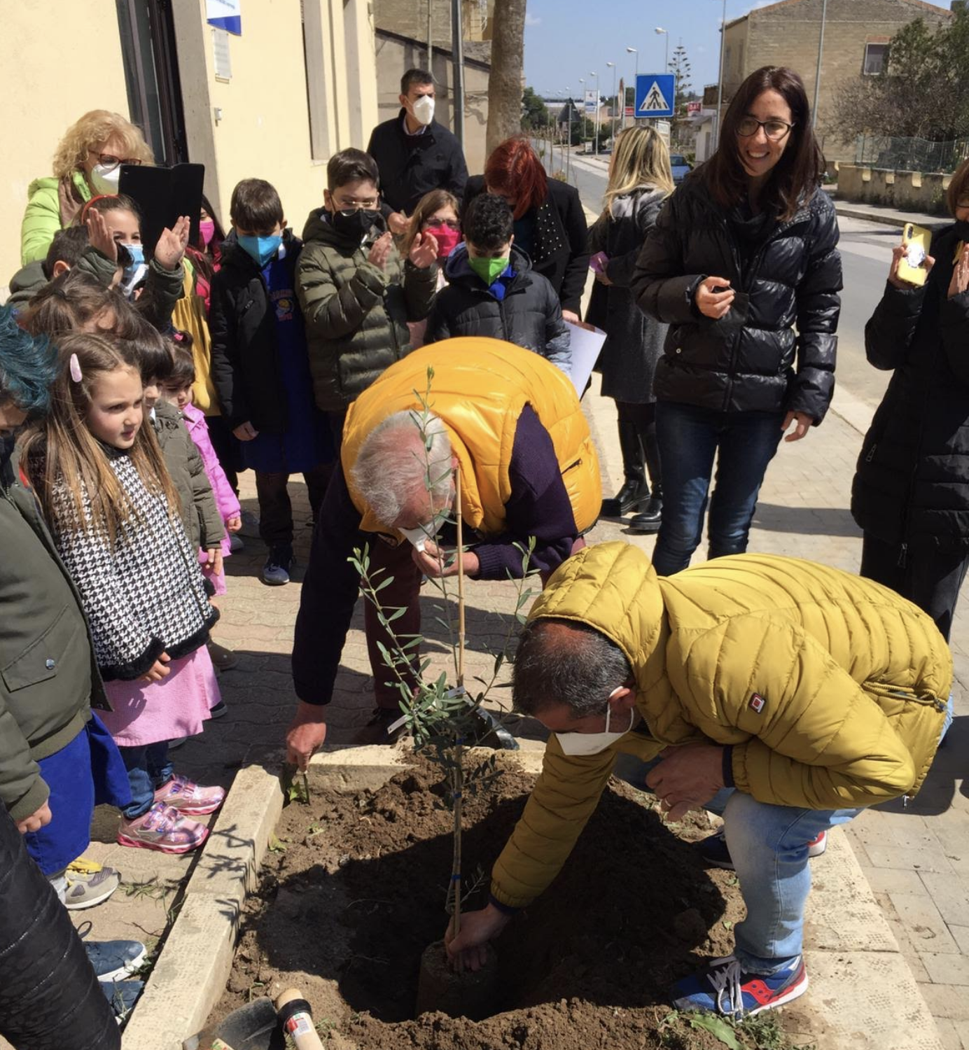 Un albero di ulivo, simbolo di unione fra i popoli, nella scuola di Granieri
