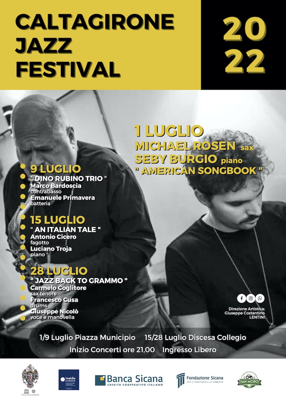 “Caltagirone Jazz Festival 2022”: si comincia venerdì 1° luglio, in piazza Municipio, con il sax di Michael Rosen e il piano di Seby Burgio