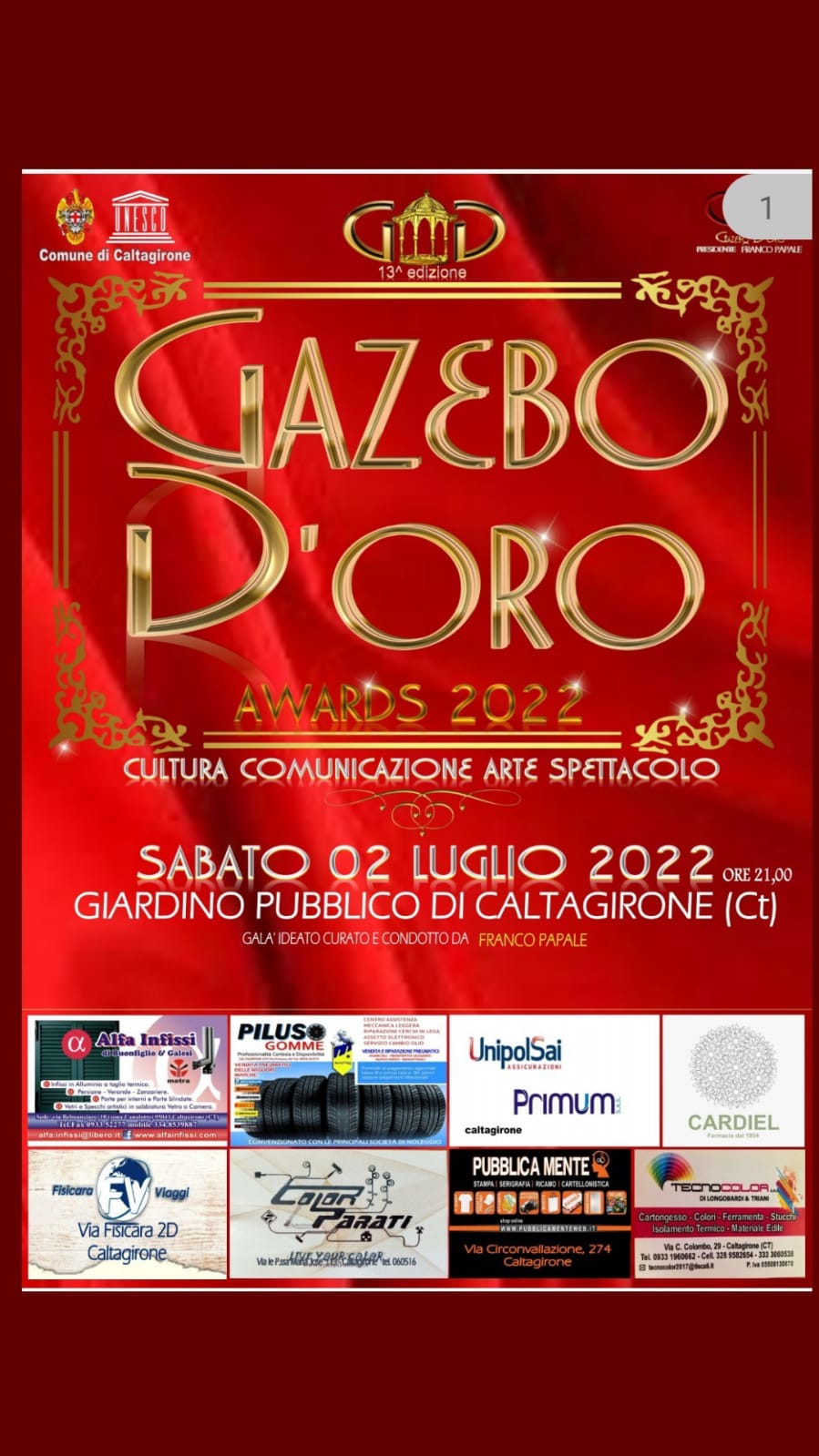 Sabato 2 luglio la tredicesima edizione del “Gazebo d’oro”, il premio ai calatini nel mondo che si fanno apprezzare nei diversi settori