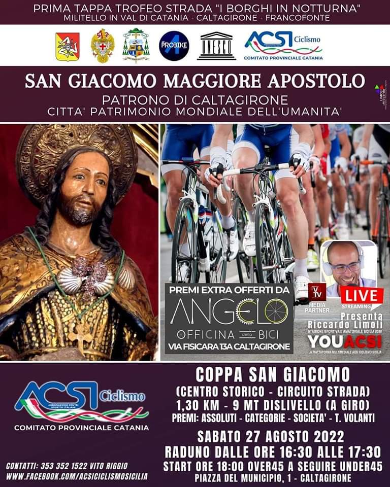 Sabato 27 agosto a Caltagirone la seconda tappa del trofeo ciclistico “I borghi Unesco in notturna”. Chiusura al transito e alla sosta di alcune vie.