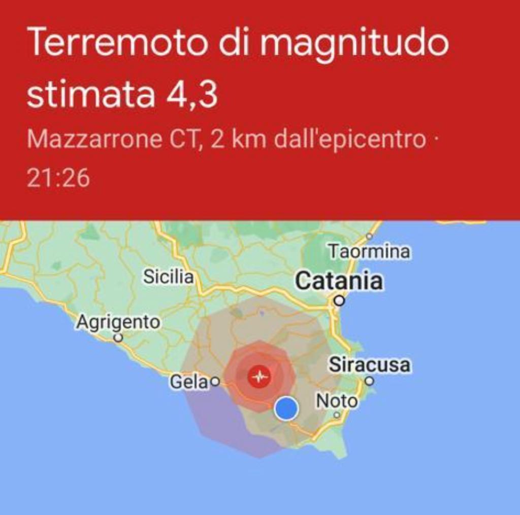 Fortissimo Terremoto a Mazzarrone, avvertito anche a Caltagirone e altri Comuni