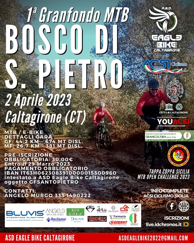 Domenica 2 aprile, nel bosco di Santo Pietro, appuntamento per gli appassionati del pedale con la I Granfondo MTB