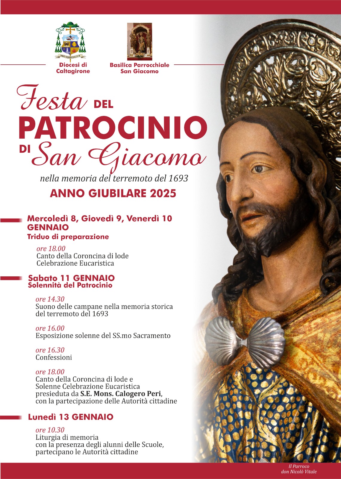 Anniversario del terremoto del 1693 e del patrocinio di San Giacomo su Caltagirone: cerimonie in Basilica del Santo