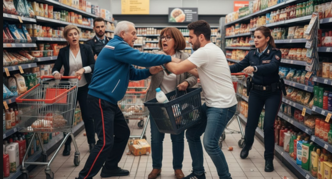 Furibonda lite tra parenti al supermercato finisce a schiaffoni
