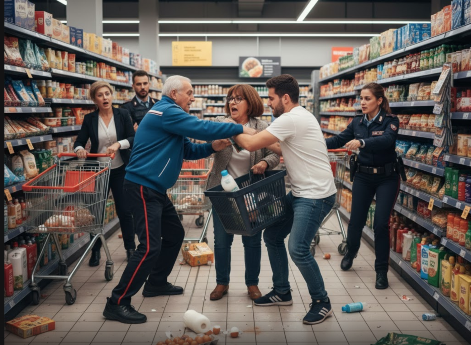 Furibonda lite tra parenti al supermercato finisce a schiaffoni